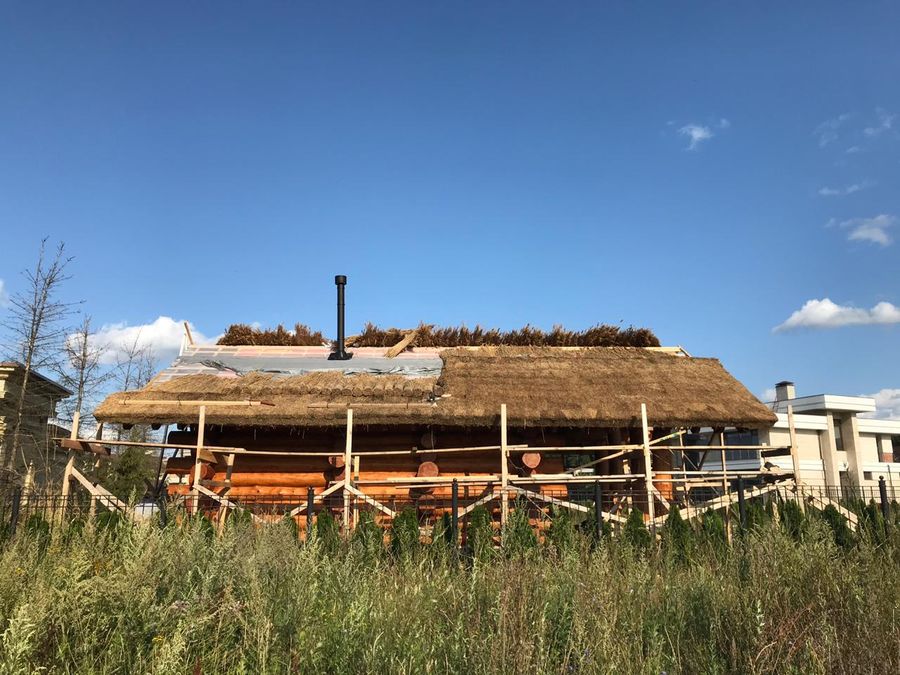 Баня с крышей из камыша. Август 2019, МО.
